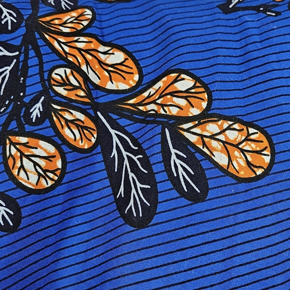 Blue African Ankara Print Dress Sz Large ? Bell Sleeve Hi Low Hem Wedding Party - Picture 13 of 16